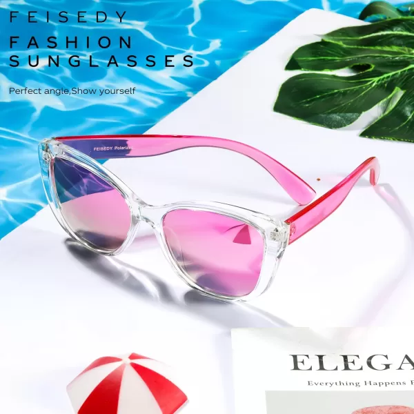FEISEDY Polarized Vintage Sunglasses American Womens Square Jackie O Cat Eye Sunglasses B2451Pink Mirror