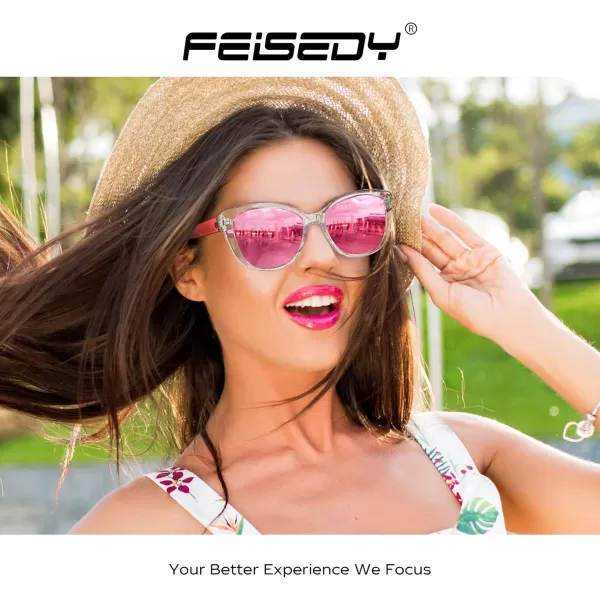FEISEDY Polarized Vintage Sunglasses American Womens Square Jackie O Cat Eye Sunglasses B2451Pink Mirror