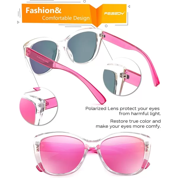 FEISEDY Polarized Vintage Sunglasses American Womens Square Jackie O Cat Eye Sunglasses B2451Pink Mirror