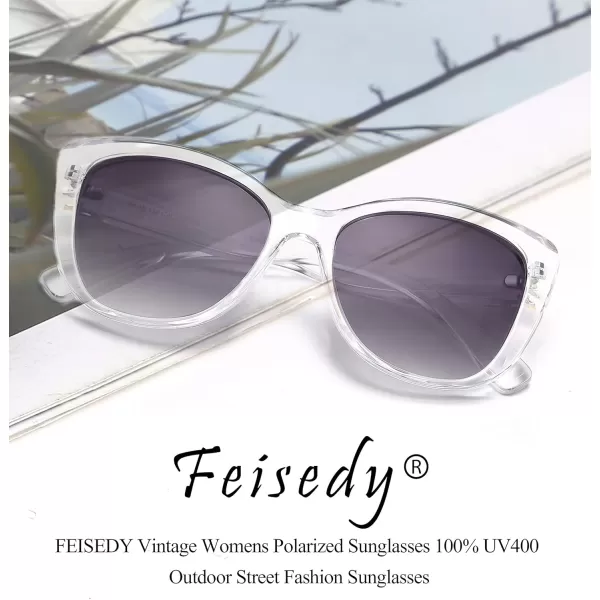 FEISEDY Polarized Vintage Sunglasses American Womens Square Jackie O Cat Eye Sunglasses B2451Transparent Grey