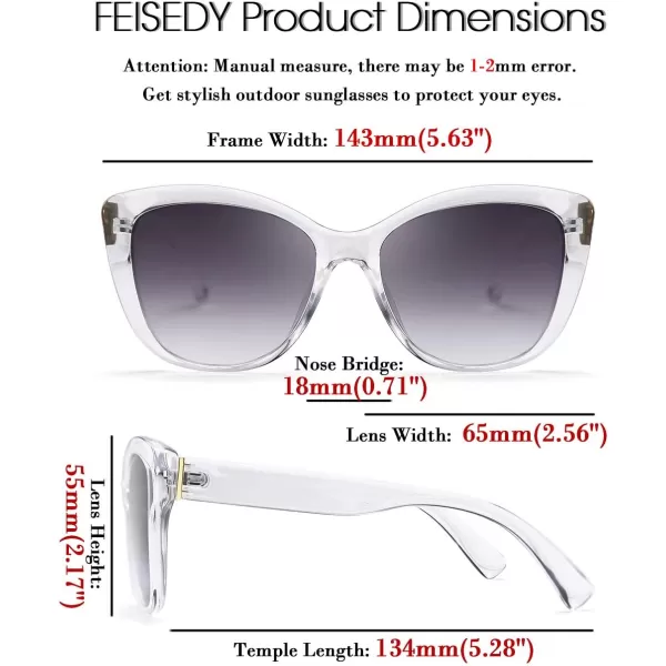 FEISEDY Polarized Vintage Sunglasses American Womens Square Jackie O Cat Eye Sunglasses B2451Transparent Grey
