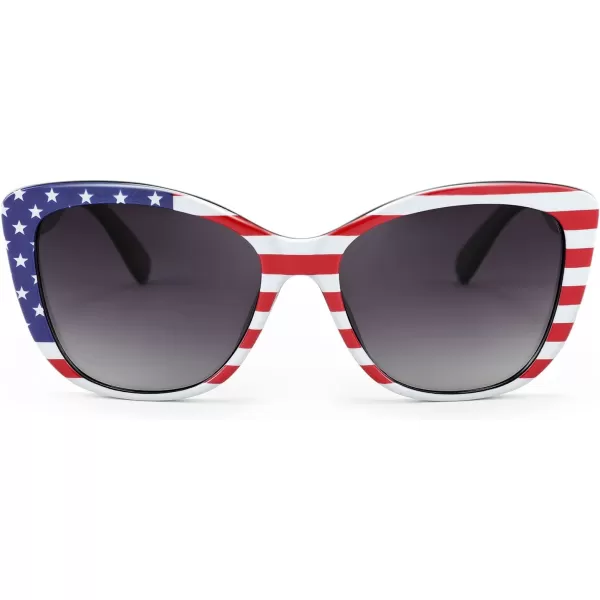 FEISEDY Polarized Vintage Sunglasses American Womens Square Jackie O Cat Eye Sunglasses B2451Usa American Flag