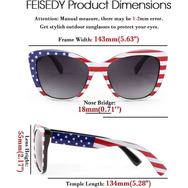 FEISEDY Polarized Vintage Sunglasses American Womens Square Jackie O Cat Eye Sunglasses B2451Usa American Flag