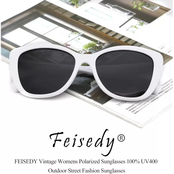 FEISEDY Polarized Vintage Sunglasses American Womens Square Jackie O Cat Eye Sunglasses B2451White