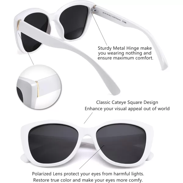 FEISEDY Polarized Vintage Sunglasses American Womens Square Jackie O Cat Eye Sunglasses B2451White