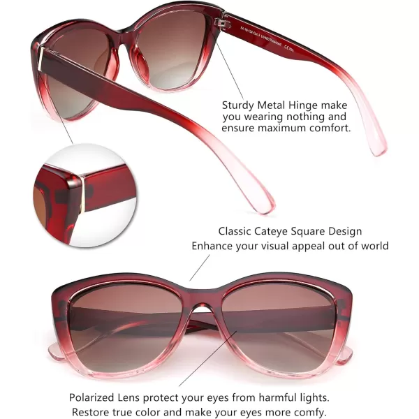 FEISEDY Polarized Vintage Sunglasses American Womens Square Jackie O Cat Eye Sunglasses B2451Wine