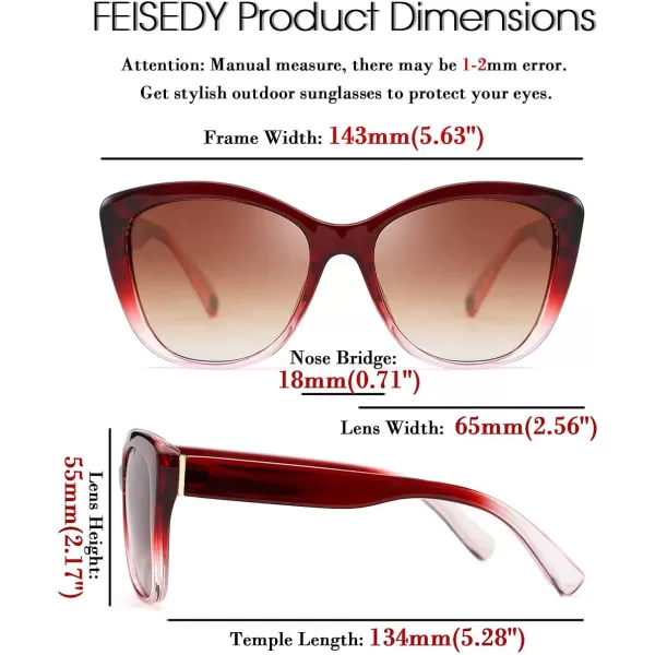 FEISEDY Polarized Vintage Sunglasses American Womens Square Jackie O Cat Eye Sunglasses B2451Wine