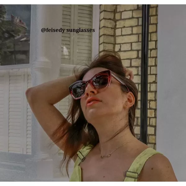 FEISEDY Polarized Vintage Sunglasses American Womens Square Jackie O Cat Eye Sunglasses B2451Wine
