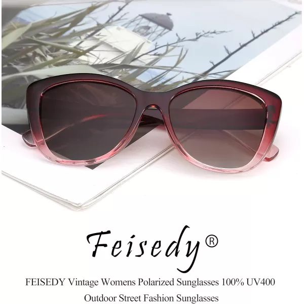 FEISEDY Polarized Vintage Sunglasses American Womens Square Jackie O Cat Eye Sunglasses B2451Wine