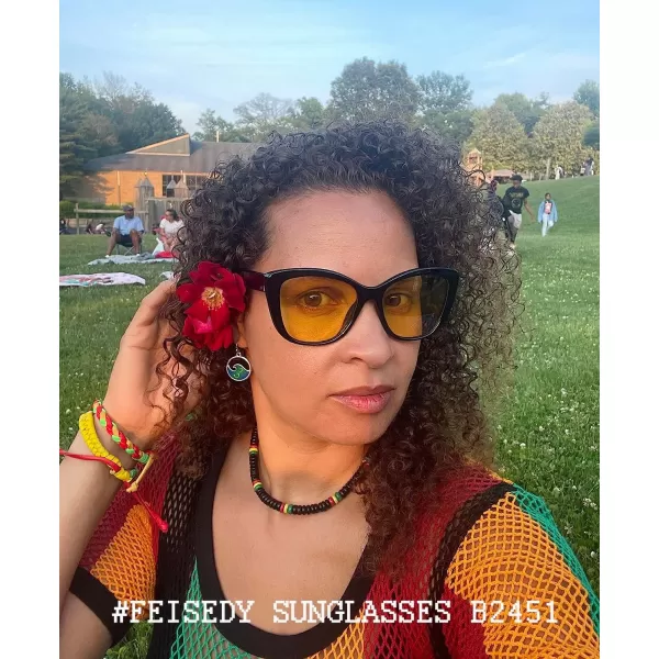 FEISEDY Polarized Vintage Sunglasses American Womens Square Jackie O Cat Eye Sunglasses B2451Yellow