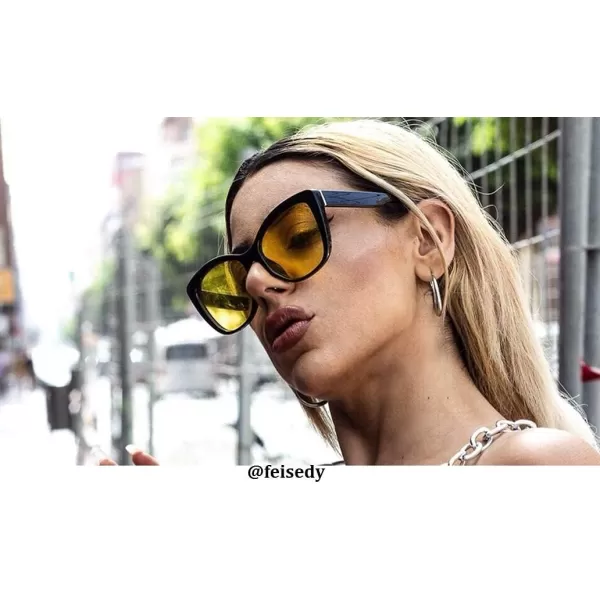 FEISEDY Polarized Vintage Sunglasses American Womens Square Jackie O Cat Eye Sunglasses B2451Yellow