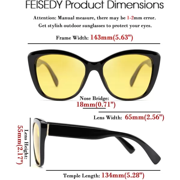 FEISEDY Polarized Vintage Sunglasses American Womens Square Jackie O Cat Eye Sunglasses B2451Yellow