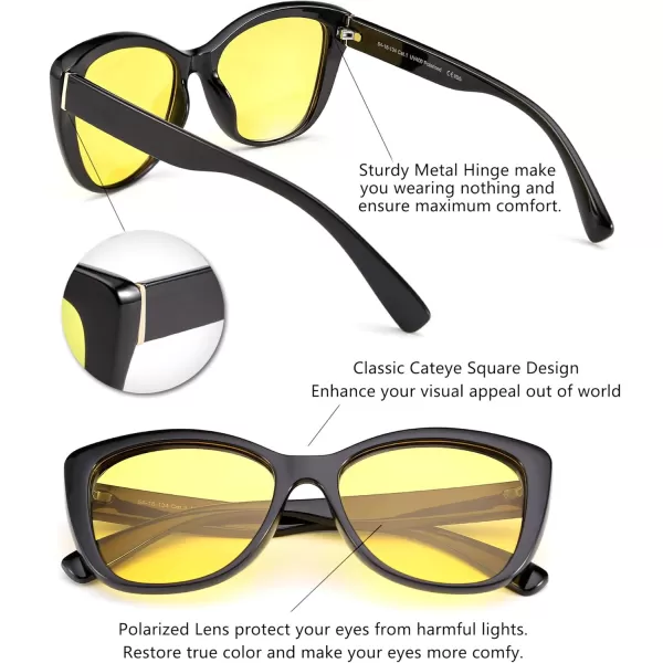 FEISEDY Polarized Vintage Sunglasses American Womens Square Jackie O Cat Eye Sunglasses B2451Yellow