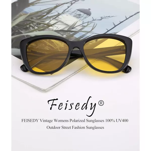 FEISEDY Polarized Vintage Sunglasses American Womens Square Jackie O Cat Eye Sunglasses B2451Yellow