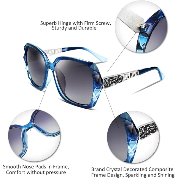 FEISEDY Polarized Women Square Sunglasses Sparkling Composite Shiny Frame B22891 BlueFade Smoke