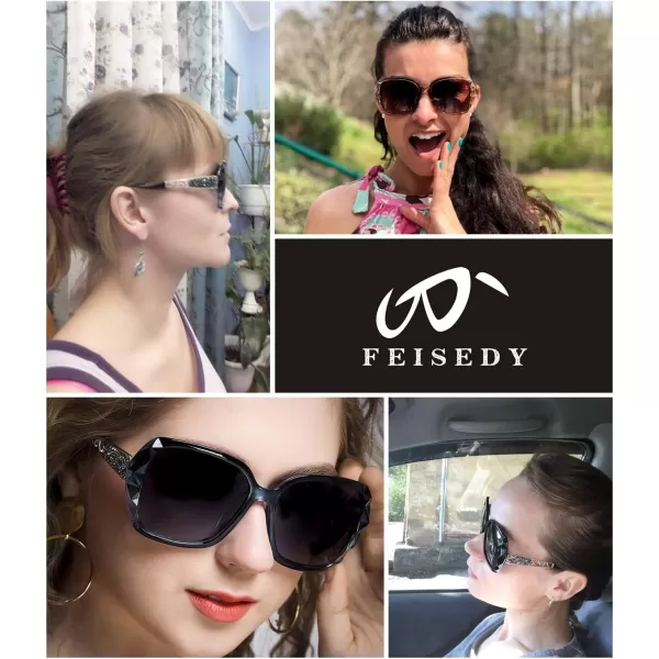 FEISEDY Polarized Women Square Sunglasses Sparkling Composite Shiny Frame B22891 BlueFade Smoke