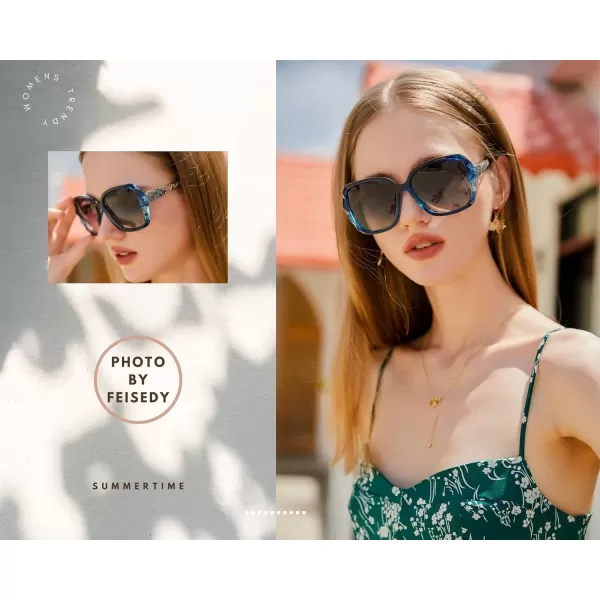 FEISEDY Polarized Women Square Sunglasses Sparkling Composite Shiny Frame B22891 BlueFade Smoke