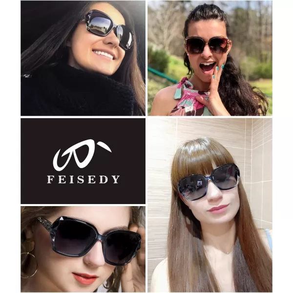 FEISEDY Polarized Women Square Sunglasses Sparkling Composite Shiny Frame B22891 BlueFade Smoke