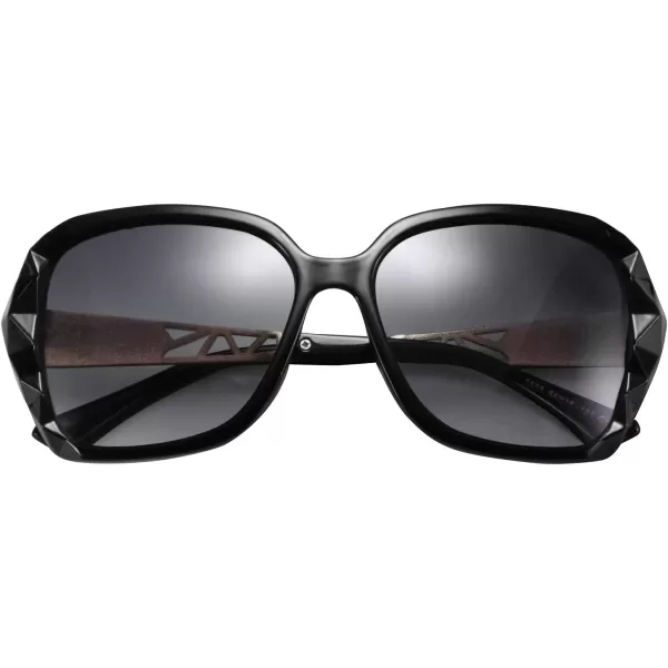 FEISEDY Polarized Women Square Sunglasses Sparkling Composite Shiny Frame B22892 BlackFade Smoke