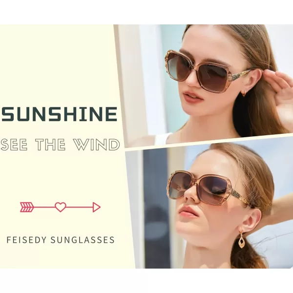 FEISEDY Polarized Women Square Sunglasses Sparkling Composite Shiny Frame B22893 Champagne
