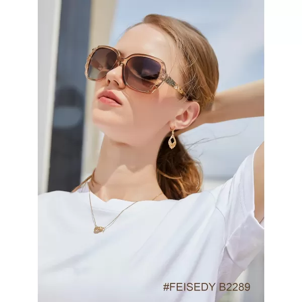 FEISEDY Polarized Women Square Sunglasses Sparkling Composite Shiny Frame B22893 Champagne