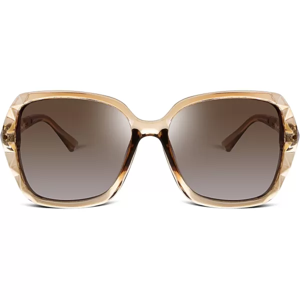 FEISEDY Polarized Women Square Sunglasses Sparkling Composite Shiny Frame B22893 Champagne