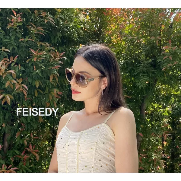 FEISEDY Polarized Women Square Sunglasses Sparkling Composite Shiny Frame B22893 Champagne