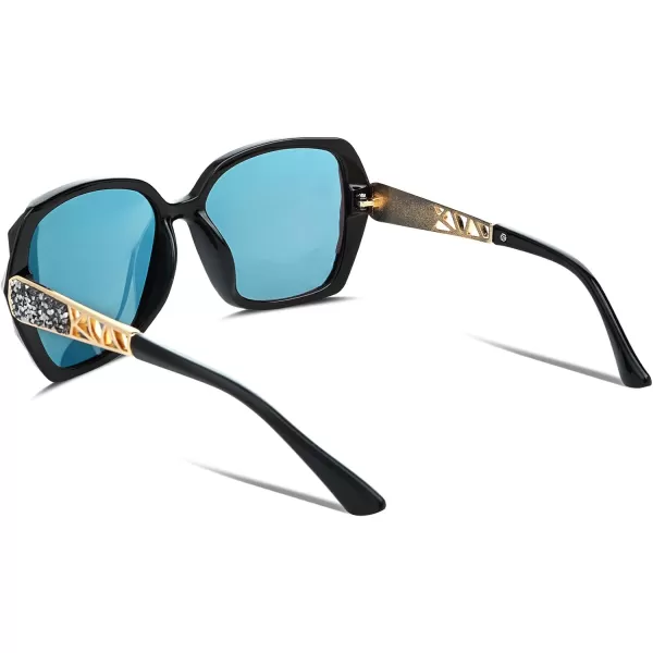 FEISEDY Polarized Women Square Sunglasses Sparkling Composite Shiny Frame B22894 BlackRose Gold Pink