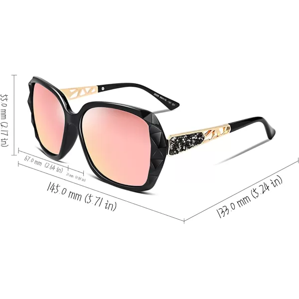 FEISEDY Polarized Women Square Sunglasses Sparkling Composite Shiny Frame B22894 BlackRose Gold Pink