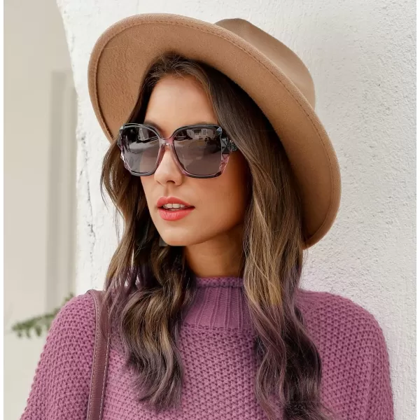 FEISEDY Polarized Women Square Sunglasses Sparkling Composite Shiny Frame B22895 Dark Rose