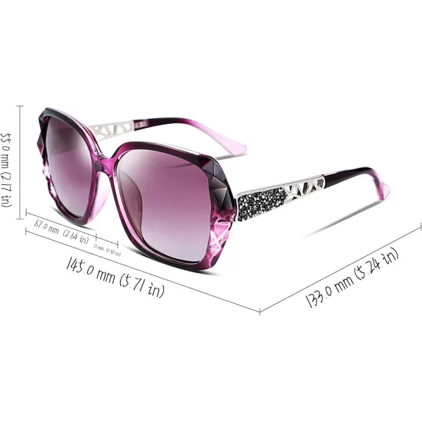 FEISEDY Polarized Women Square Sunglasses Sparkling Composite Shiny Frame B22895 Dark Rose