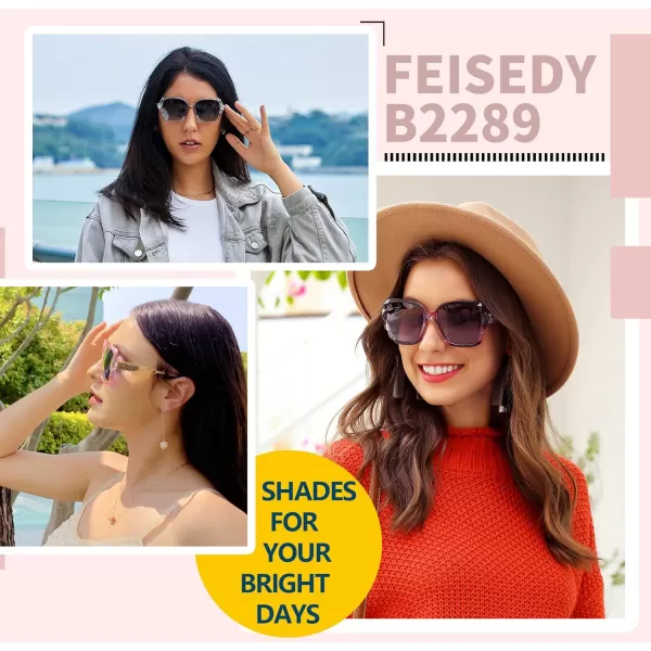 FEISEDY Polarized Women Square Sunglasses Sparkling Composite Shiny Frame B22895 Dark Rose