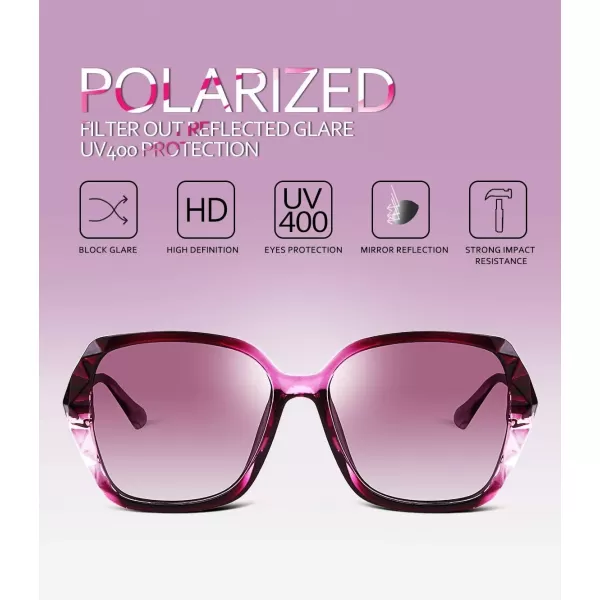 FEISEDY Polarized Women Square Sunglasses Sparkling Composite Shiny Frame B22895 Dark Rose