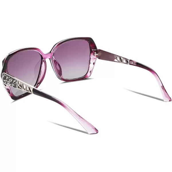 FEISEDY Polarized Women Square Sunglasses Sparkling Composite Shiny Frame B22895 Dark Rose