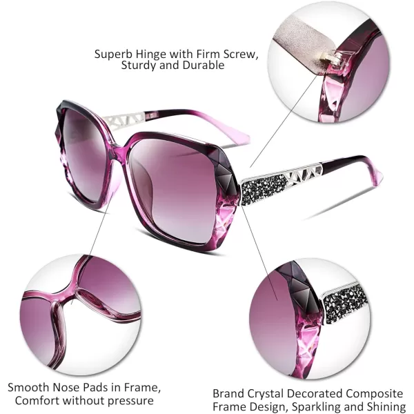 FEISEDY Polarized Women Square Sunglasses Sparkling Composite Shiny Frame B22895 Dark Rose