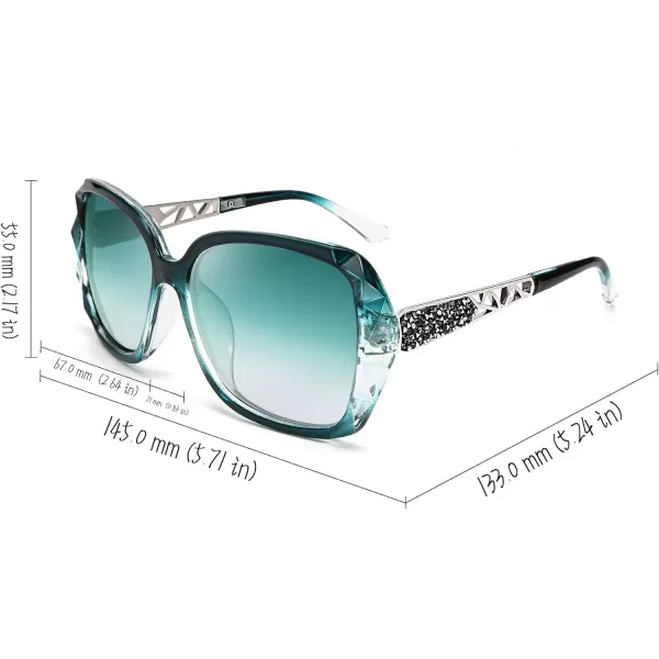 FEISEDY Polarized Women Square Sunglasses Sparkling Composite Shiny Frame B2289Emerald Green