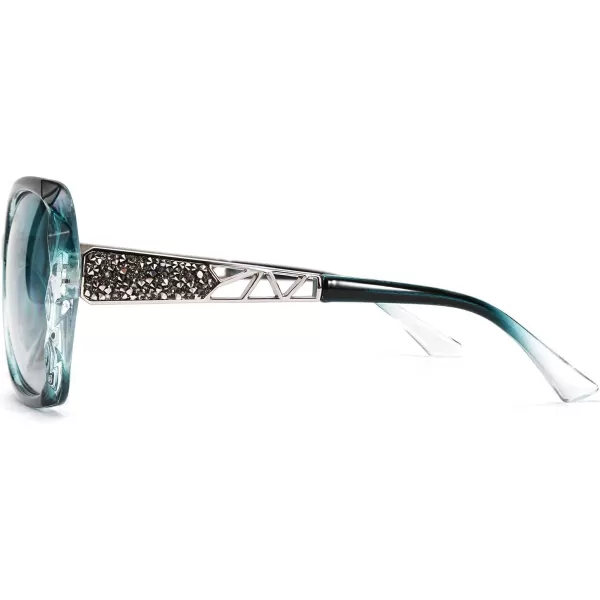 FEISEDY Polarized Women Square Sunglasses Sparkling Composite Shiny Frame B2289Emerald Green