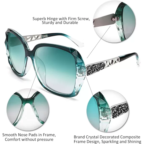 FEISEDY Polarized Women Square Sunglasses Sparkling Composite Shiny Frame B2289Emerald Green
