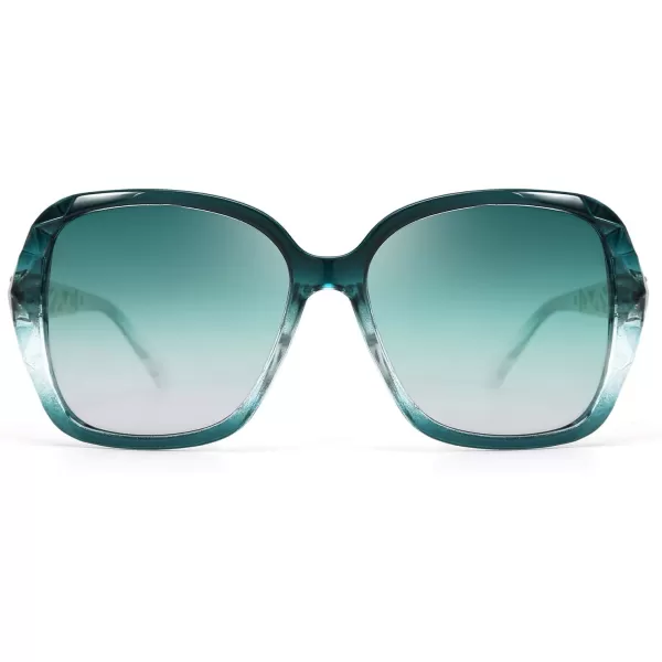 FEISEDY Polarized Women Square Sunglasses Sparkling Composite Shiny Frame B2289Emerald Green