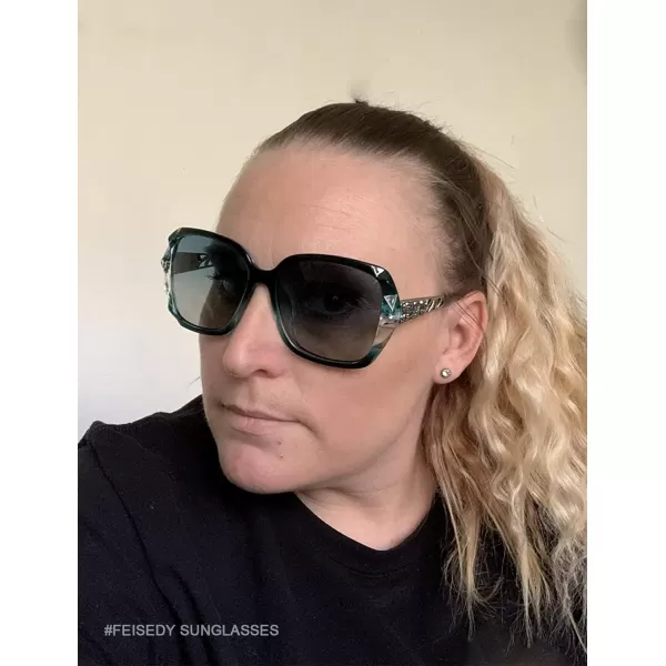 FEISEDY Polarized Women Square Sunglasses Sparkling Composite Shiny Frame B2289Emerald Green