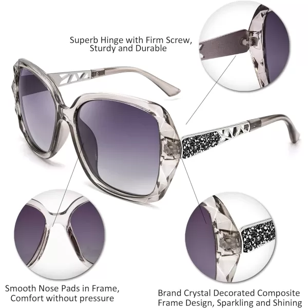 FEISEDY Polarized Women Square Sunglasses Sparkling Composite Shiny Frame B2289Gray
