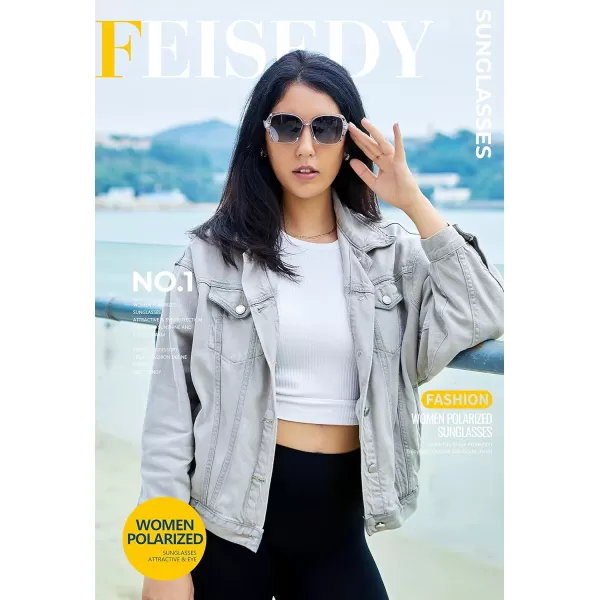 FEISEDY Polarized Women Square Sunglasses Sparkling Composite Shiny Frame B2289Gray