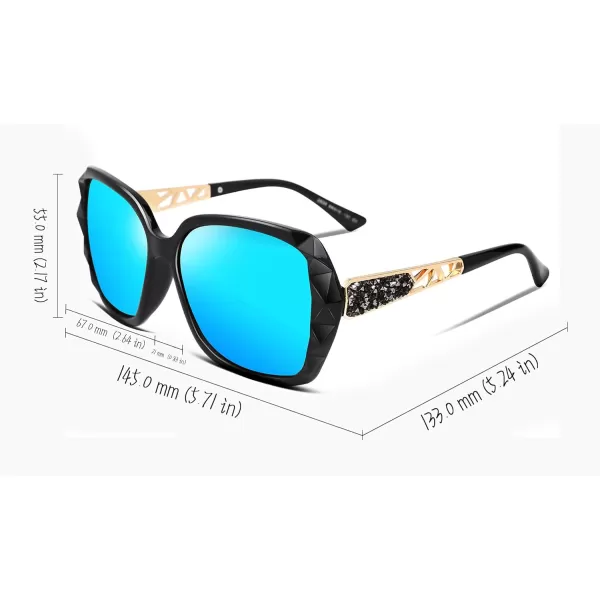 FEISEDY Polarized Women Square Sunglasses Sparkling Composite Shiny Frame B2289Ice Blue