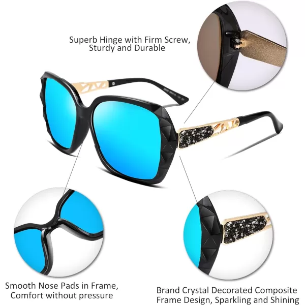 FEISEDY Polarized Women Square Sunglasses Sparkling Composite Shiny Frame B2289Ice Blue