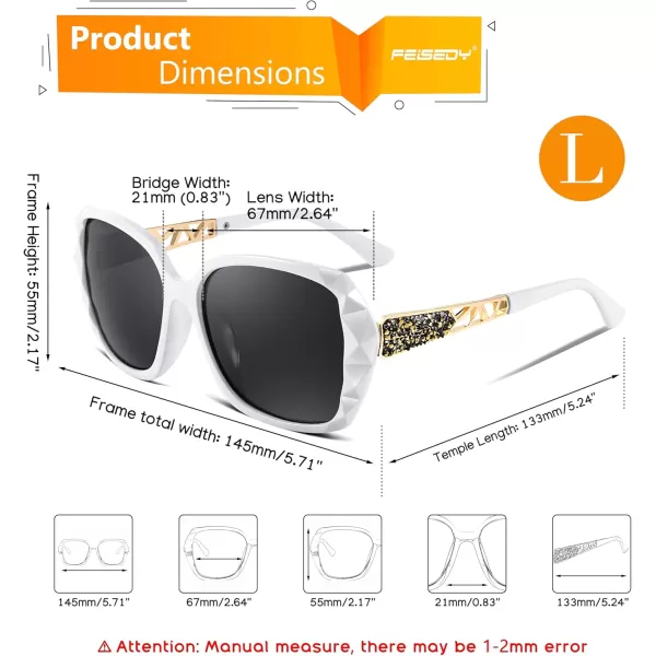FEISEDY Polarized Women Square Sunglasses Sparkling Composite Shiny Frame B2289White