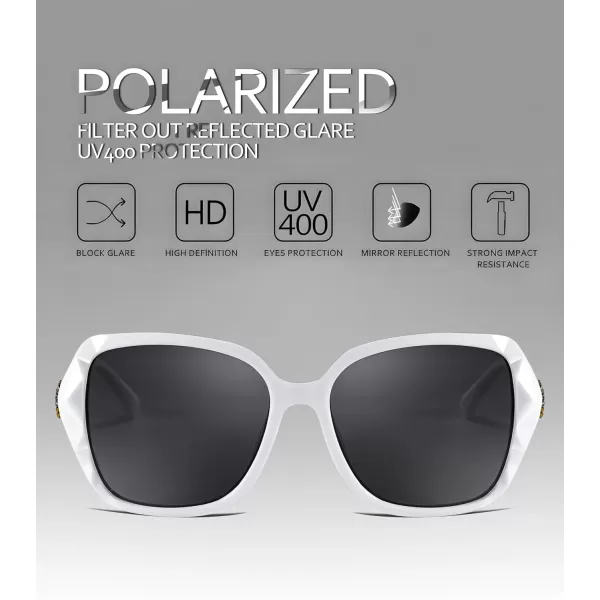 FEISEDY Polarized Women Square Sunglasses Sparkling Composite Shiny Frame B2289White