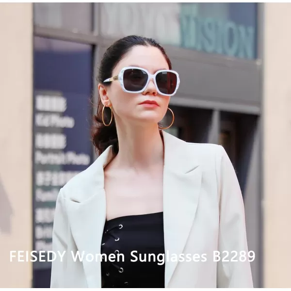 FEISEDY Polarized Women Square Sunglasses Sparkling Composite Shiny Frame B2289White