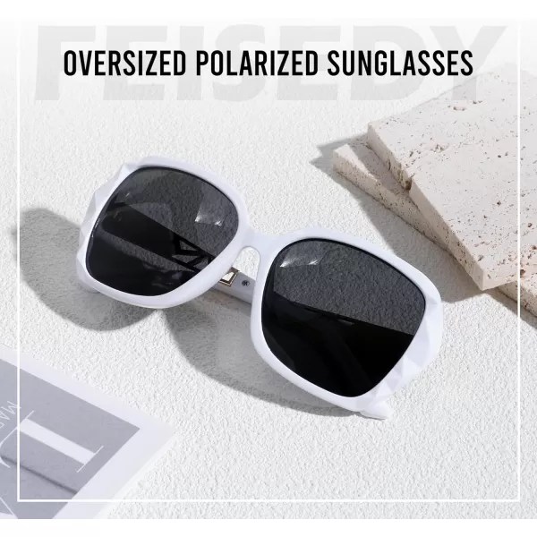 FEISEDY Polarized Women Square Sunglasses Sparkling Composite Shiny Frame B2289White