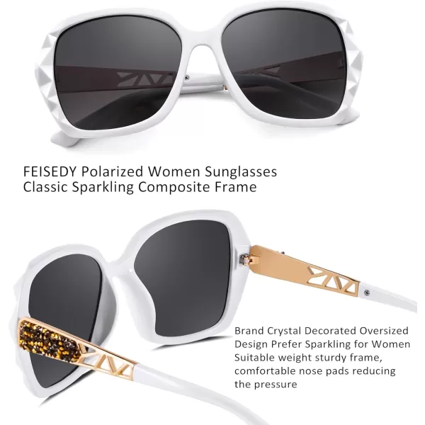 FEISEDY Polarized Women Square Sunglasses Sparkling Composite Shiny Frame B2289White