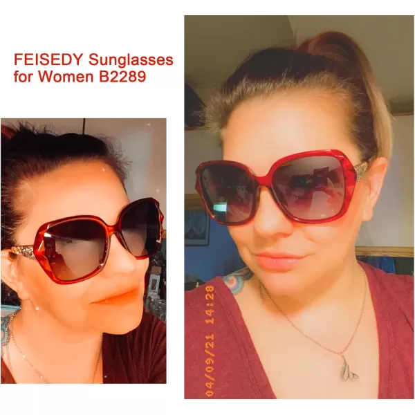 FEISEDY Polarized Women Square Sunglasses Sparkling Composite Shiny Frame B2289Wine